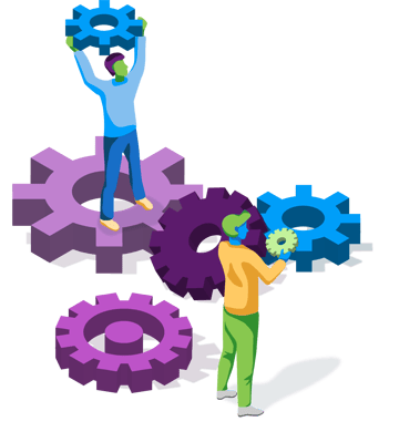 industrial works with machine cogs illustration